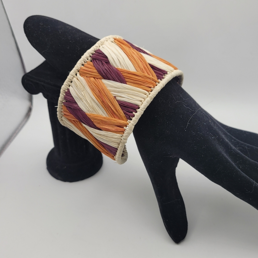 Orange, Brown, and Tan Raffia Cuff Bracelet